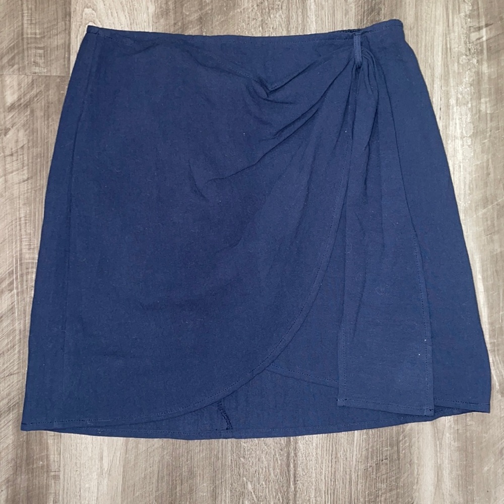 Navy Faux Wrap Skirt